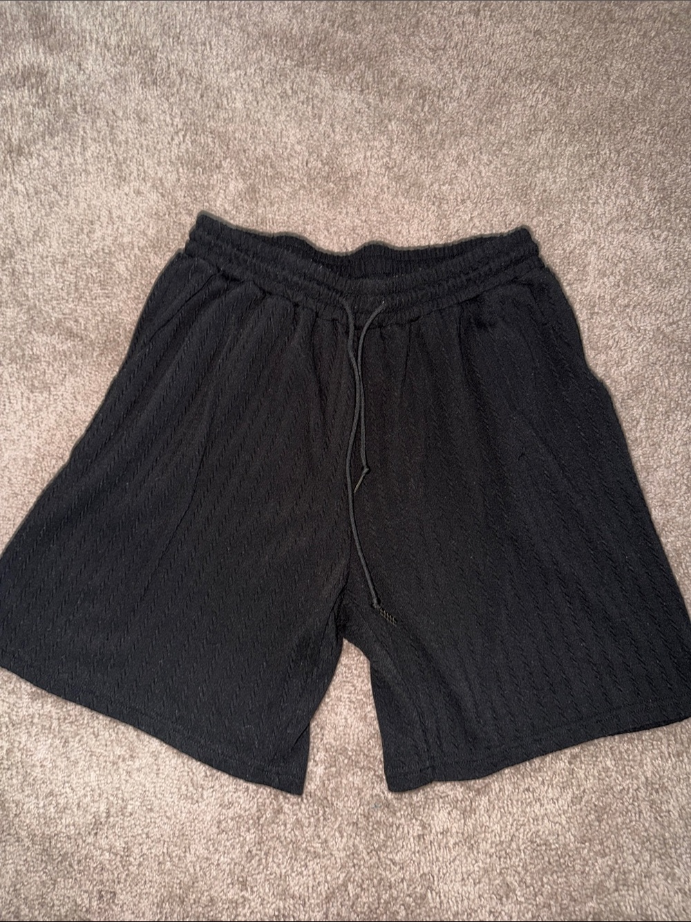 SHEIN Black Ribbed Drawstring Athletic Shorts